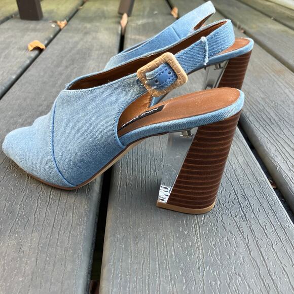 Denim slingback block heels open toe Nine West - Picture 4 of 8